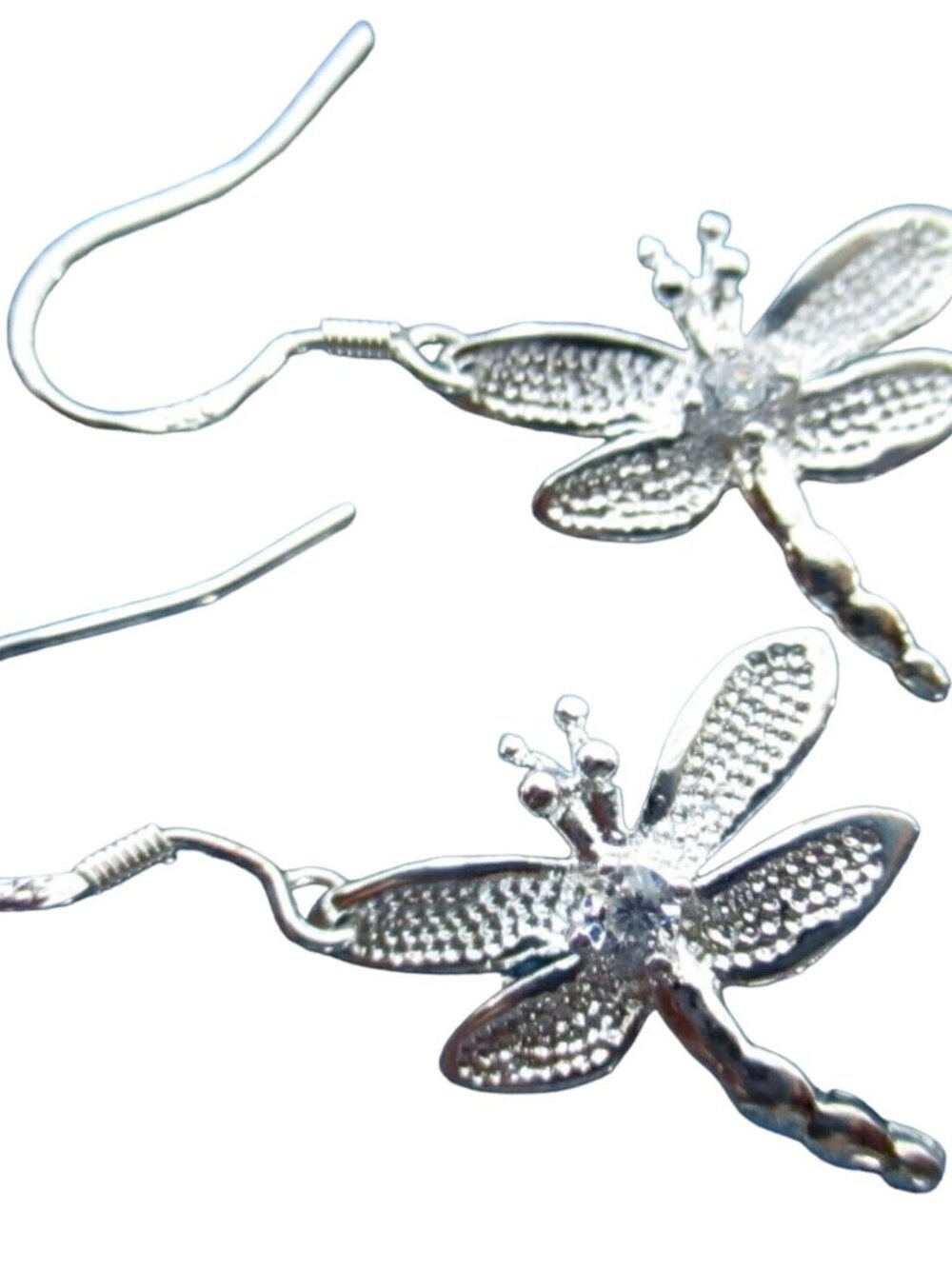 DRAGONFLY Dangle Hook EARRINGS STERLING SILVER NEW 925 TINY 6/8"